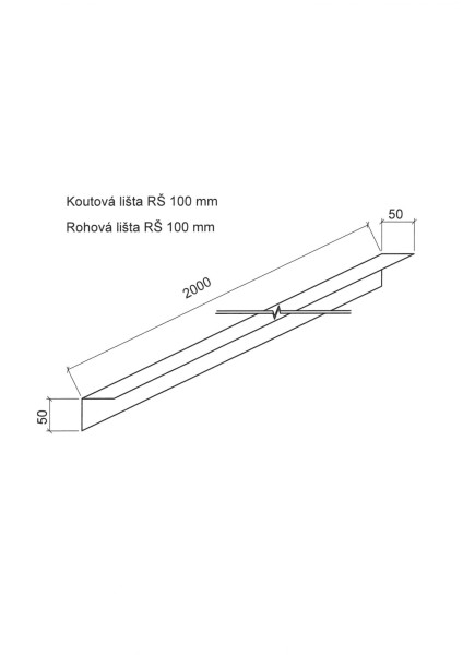 Rohová lišta poplastovaná RŠ 100 mm 50x50mm 2m - RAL 7035