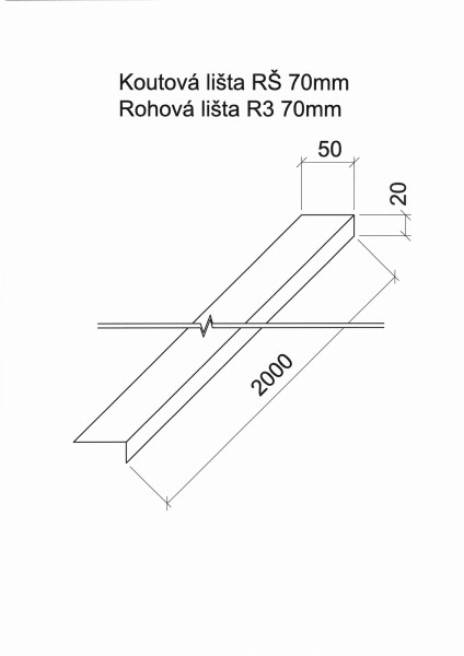 Rohová lišta poplastovaná 50x20 mm RŠ 70 mm 2m - RAL 7035