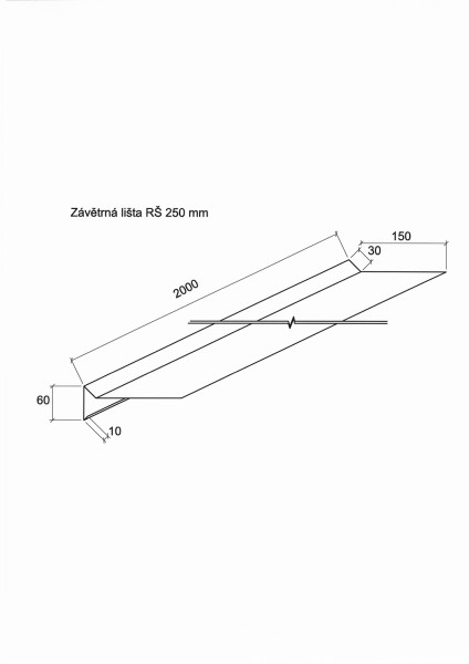 Závětrná lišta RŠ 250mm pozinkované lakovaná 2m - RAL 3009